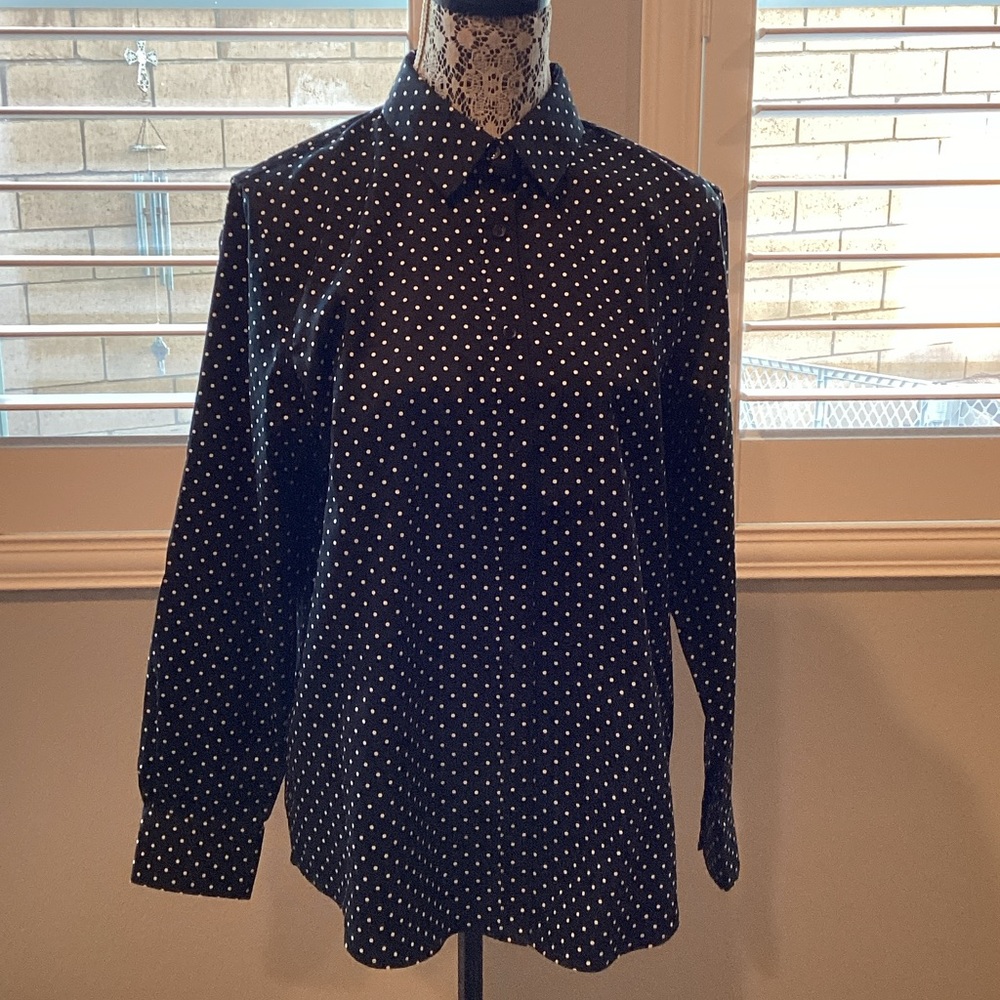 Jones NY Black Polka Dot Button Down Shirt NWOT
